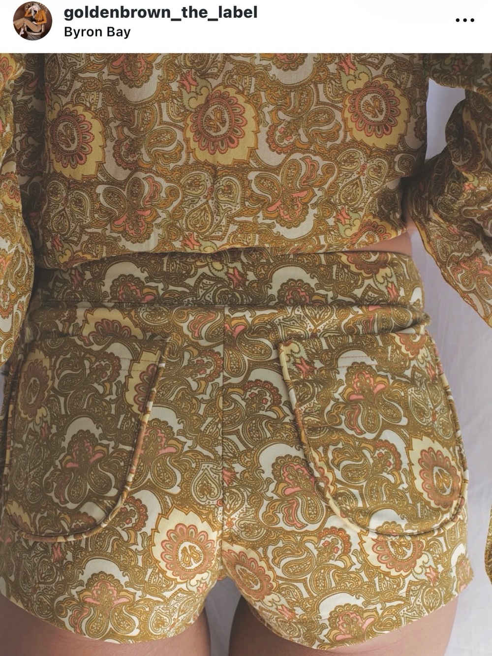 Golden Brown Australian brand High Waist Gold and Cream Paisley Shorts